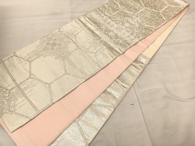 平和屋着物◎六通柄袋帯 正倉院花文 銀糸 正絹 逸品 BAAS8949ui