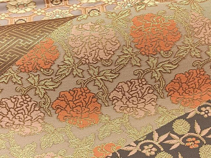 平和屋着物◎六通柄袋帯 唐織 切嵌有職文 金糸 正絹 逸品 BAAS8959ui