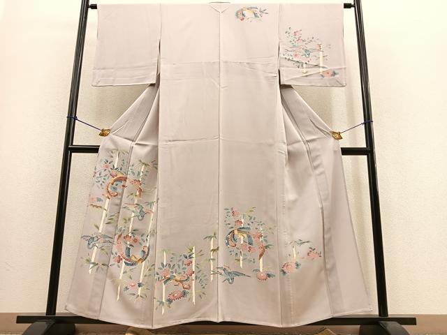 平和屋着物▽訪問着 単衣 束ね熨斗飛鶴笹竹文 正絹 逸品 BAAS9220ow