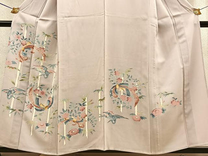 平和屋着物▽訪問着 単衣 束ね熨斗飛鶴笹竹文 正絹 逸品 BAAS9220ow