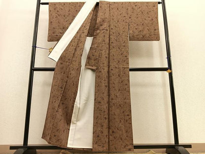 平和屋着物▽上質な紬 単衣 花唐草文 正絹 逸品 BAAS9221ow