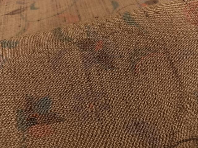 平和屋着物▽上質な紬 単衣 花唐草文 正絹 逸品 BAAS9221ow