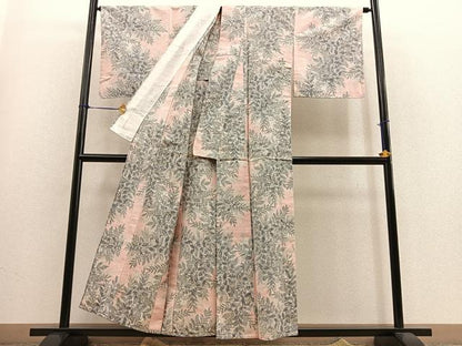 平和屋着物▽上質な紬 単衣 草花文 正絹 逸品 BAAS9231ow