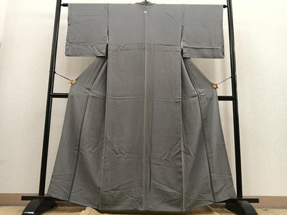 平和屋着物▽上質な色無地 単衣 薄墨色 正絹 逸品 BAAS9232ow