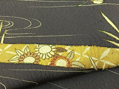 平和屋着物▽訪問着　単衣　駒刺繍　流水草花文　金彩　正絹　逸品　BAAS9236ow
