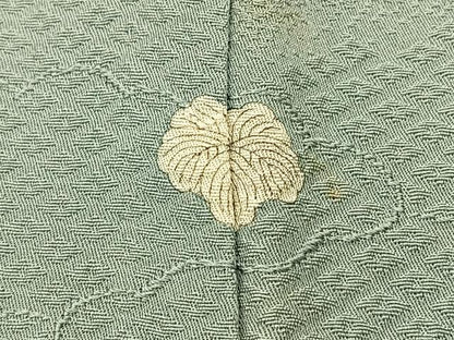 平和屋着物▽上質な色無地　単衣　雲重ね地紋　秘色色　正絹　逸品　BAAS9237ow