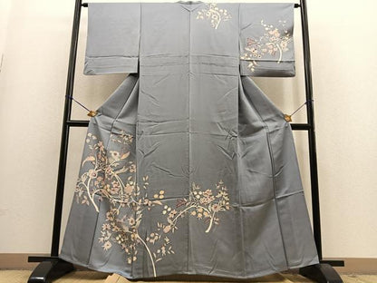 平和屋着物▽訪問着 単衣 草花文 正絹 逸品 BAAS9238ow