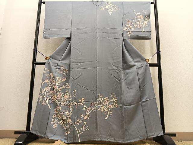 平和屋着物▽訪問着 単衣 草花文 正絹 逸品 BAAS9238ow