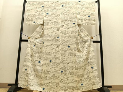 平和屋着物▽上質な小紋 単衣 絞り 人物風景文 正絹 逸品 BAAS9244ow