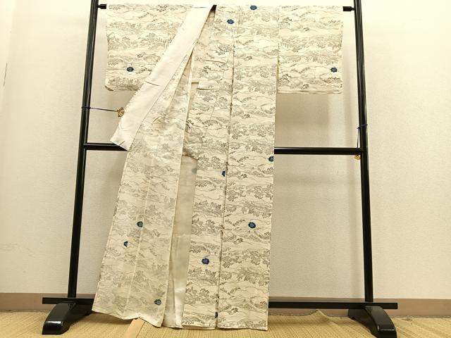 平和屋着物▽上質な小紋 単衣 絞り 人物風景文 正絹 逸品 BAAS9244ow