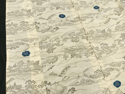 平和屋着物▽上質な小紋 単衣 絞り 人物風景文 正絹 逸品 BAAS9244ow