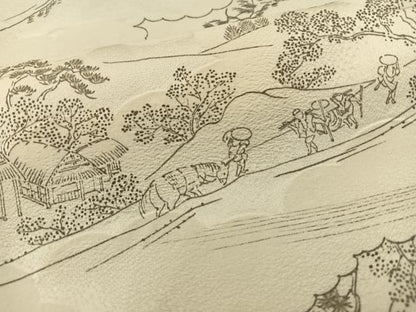 平和屋着物▽上質な小紋 単衣 絞り 人物風景文 正絹 逸品 BAAS9244ow