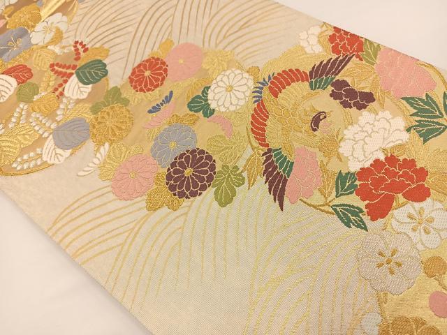 平和屋着物◎六通柄袋帯 瑞華錦 瑞祥鳳花文 唐織 金糸 正絹 逸品 BAAS9377ow