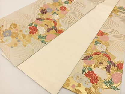 平和屋着物◎六通柄袋帯 瑞華錦 瑞祥鳳花文 唐織 金糸 正絹 逸品 BAAS9377ow