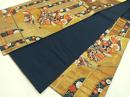平和屋着物◎六通柄袋帯　唐織　吉祥鴛鴦花文　金糸　正絹　逸品　BAAS9378ow