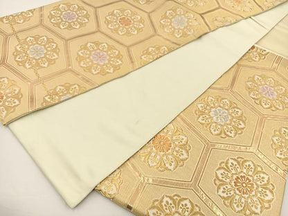 平和屋着物◎六通柄袋帯 亀甲花文 金糸 正絹 逸品 BAAS9380ow