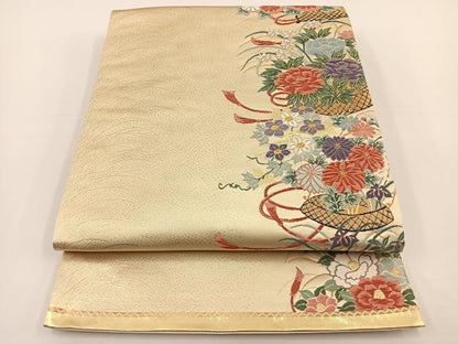 平和屋着物◎六通柄袋帯 唐織 花籠文 金糸 正絹 逸品 BAAS9385ow