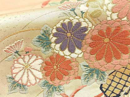 平和屋着物◎六通柄袋帯 唐織 花籠文 金糸 正絹 逸品 BAAS9385ow