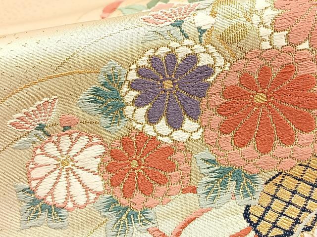 平和屋着物◎六通柄袋帯 唐織 花籠文 金糸 正絹 逸品 BAAS9385ow