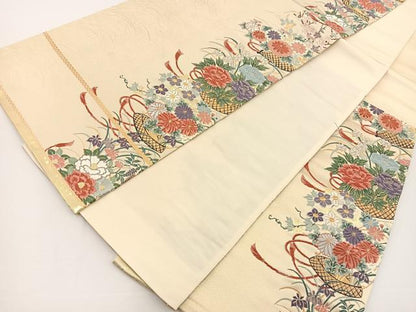 平和屋着物◎六通柄袋帯 唐織 花籠文 金糸 正絹 逸品 BAAS9385ow