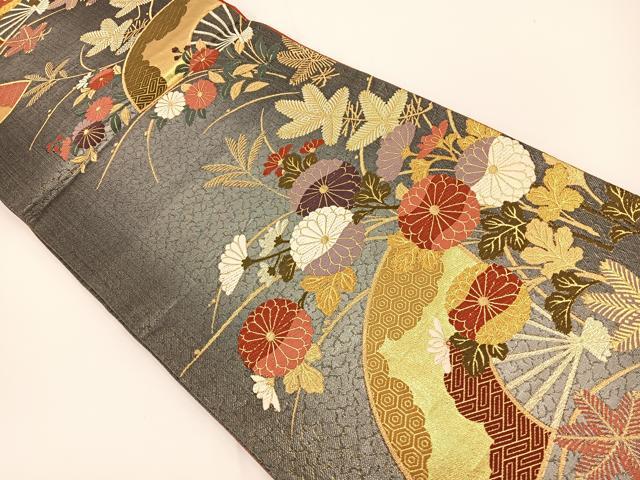 袋帯 正絹 六通 唐織 金箔 豪華な花の刺繍 帯 つ-127 平和屋着物◎六通柄袋帯 唐織 地紙花文 金銀糸 正絹
