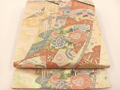 平和屋着物◎六通柄袋帯 唐織 遠山流水几帳文 金糸 正絹 逸品 BAAS9399ow