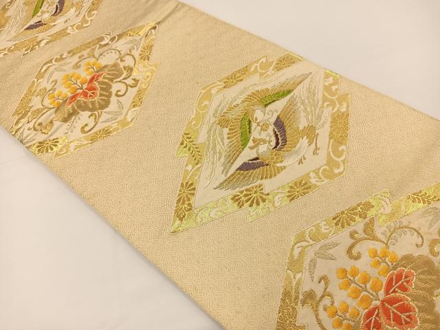 平和屋着物◎六通柄袋帯　みかげ　松皮菱花鳥文　金糸　正絹　逸品　BAAS9400ow