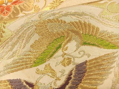 平和屋着物◎六通柄袋帯　みかげ　松皮菱花鳥文　金糸　正絹　逸品　BAAS9400ow