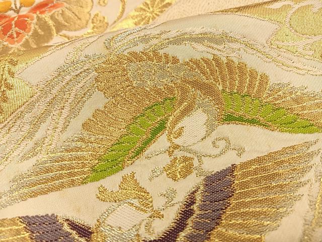 平和屋着物◎六通柄袋帯　みかげ　松皮菱花鳥文　金糸　正絹　逸品　BAAS9400ow