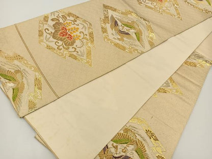 平和屋着物◎六通柄袋帯　みかげ　松皮菱花鳥文　金糸　正絹　逸品　BAAS9400ow