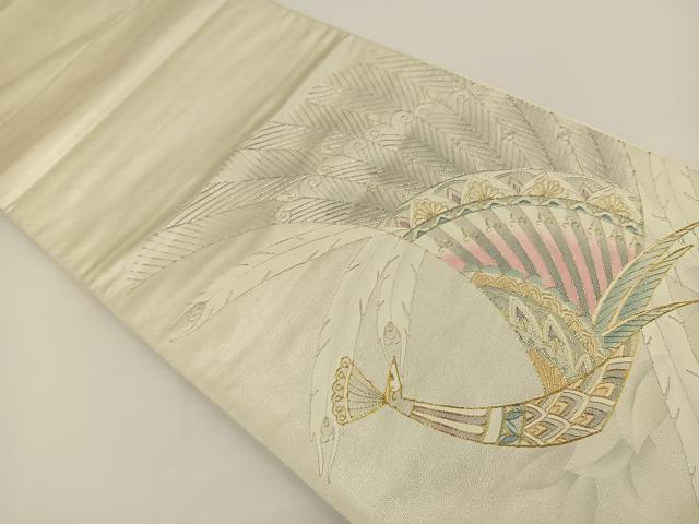 平和屋着物◎太鼓柄袋帯 駒刺繍 孔雀文 金銀糸 引箔 正絹 逸品 BAAS9404ow