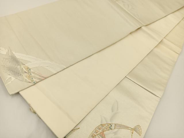 平和屋着物◎太鼓柄袋帯 駒刺繍 孔雀文 金銀糸 引箔 正絹 逸品 BAAS9404ow