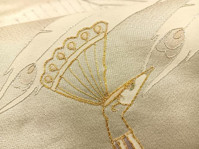 平和屋着物◎太鼓柄袋帯 駒刺繍 孔雀文 金銀糸 引箔 正絹 逸品 BAAS9404ow