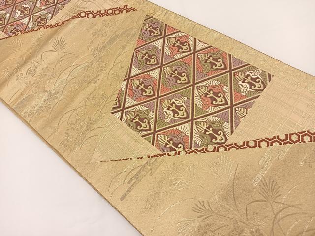 平和屋着物◎六通柄袋帯 裂取能衣秋草紋 金糸 正絹 逸品 BAAS9405ow