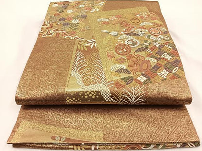 平和屋着物◎六通柄袋帯 唐織 地紙吉祥文 金糸 正絹 逸品 BAAS9426ow