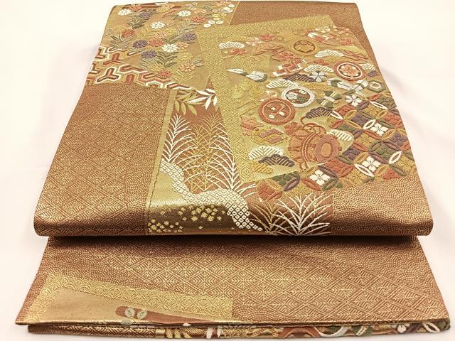 平和屋着物◎六通柄袋帯 唐織 地紙吉祥文 金糸 正絹 逸品 BAAS9426ow