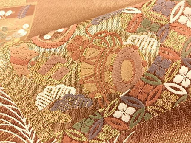 平和屋着物◎六通柄袋帯 唐織 地紙吉祥文 金糸 正絹 逸品 BAAS9426ow