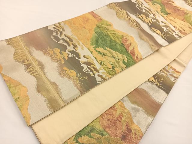 平和屋着物◎六通柄袋帯 風景文 金銀糸 正絹 逸品 BAAS9429ow
