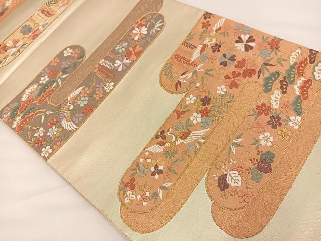 平和屋着物◎六通柄袋帯 ヱ霞花鳥文 金糸 引箔 正絹 逸品 BAAS9430ow