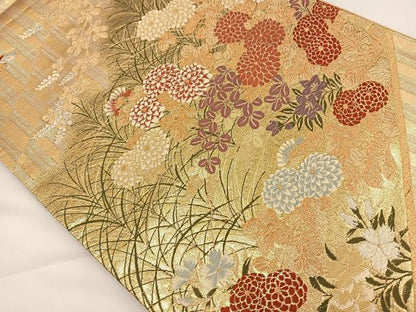 平和屋着物◎六通柄袋帯 花蝶文 金銀糸 正絹 逸品 BAAS9432ow