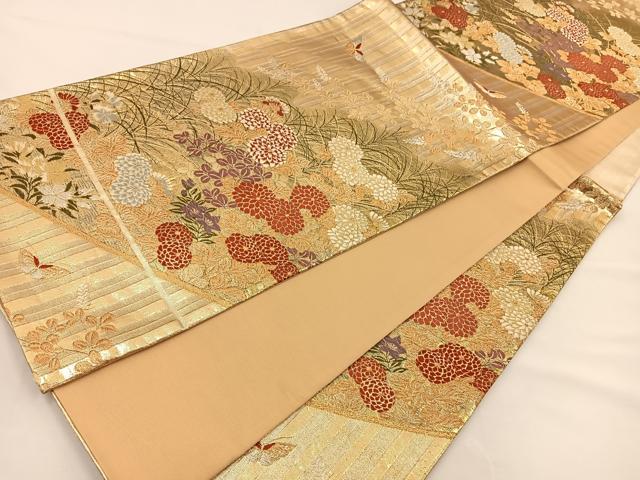 平和屋着物◎六通柄袋帯 花蝶文 金銀糸 正絹 逸品 BAAS9432ow