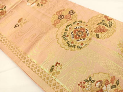 平和屋着物◎六通柄袋帯 雪輪花鳥文 金糸 正絹 逸品 BAAS9436ow