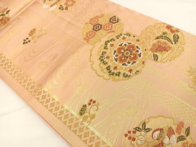 平和屋着物◎六通柄袋帯 雪輪花鳥文 金糸 正絹 逸品 BAAS9436ow
