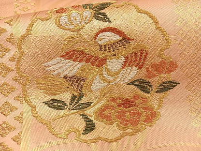 平和屋着物◎六通柄袋帯 雪輪花鳥文 金糸 正絹 逸品 BAAS9436ow