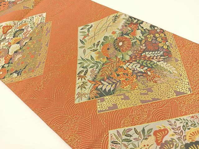 平和屋着物◎六通柄袋帯 博麗 草花文 金糸 正絹 逸品 BAAS9443ow