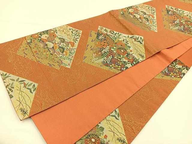 平和屋着物◎六通柄袋帯 博麗 草花文 金糸 正絹 逸品 BAAS9443ow