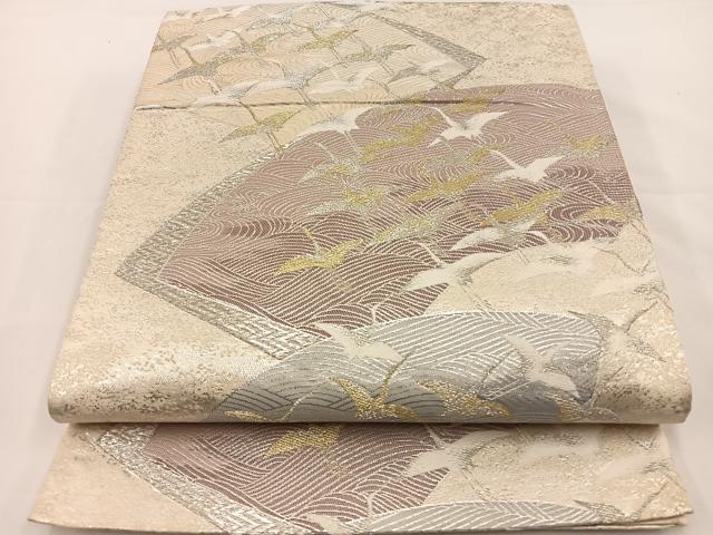 平和屋着物◎六通柄袋帯 地紙群鶴 金銀糸 正絹 逸品 BAAS9447ow