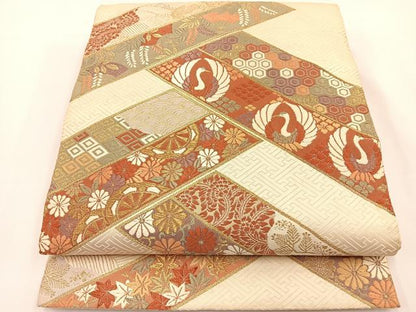 平和屋着物◎六通柄袋帯 唐織 花鳥文 金糸 正絹 逸品 BAAS9450ow