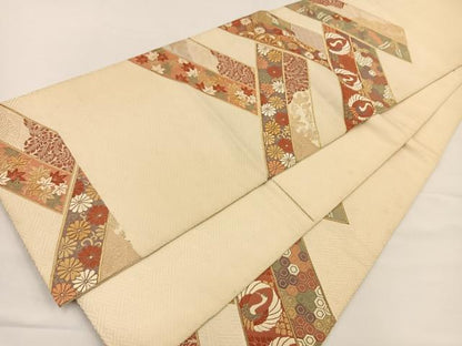 平和屋着物◎六通柄袋帯 唐織 花鳥文 金糸 正絹 逸品 BAAS9450ow