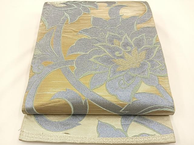 平和屋着物◎六通柄袋帯 唐織 更紗花文 銀糸 正絹 逸品 BAAS9461ow